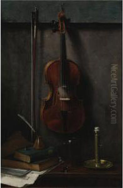 Still Life With Violin Oil Painting by Albert F. King