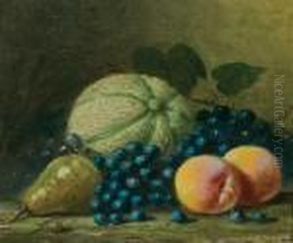 Still Life With Melon And Peaches Oil Painting by Albert F. King