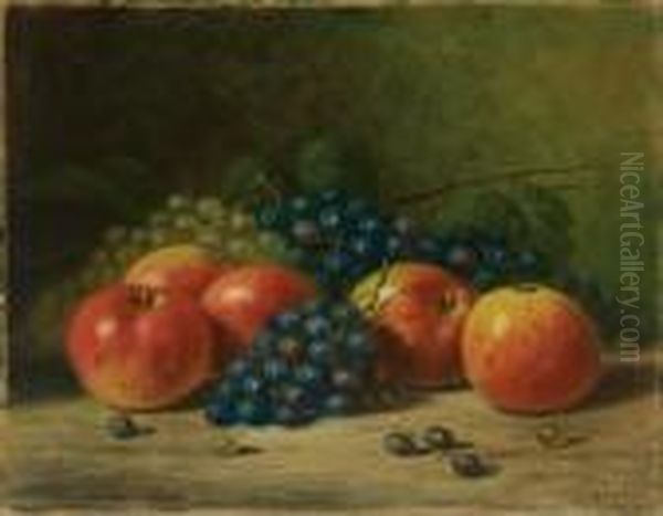 Still Life With Apples And Grapes Oil Painting by Albert F. King