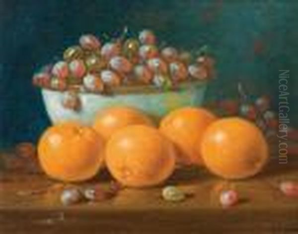 Bowl Of Grapes With Oranges Oil Painting by Albert F. King