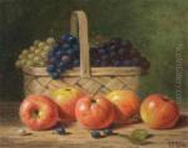 Basket Of Grapes With Apples Oil Painting by Albert F. King