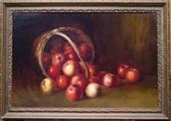 Apples Spilling From A Basket Oil Painting by Albert F. King