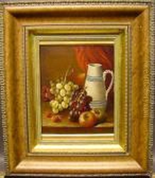 Still Life With Pitcher, Grapes, Apples And Strawberries Oil Painting by Albert F. King