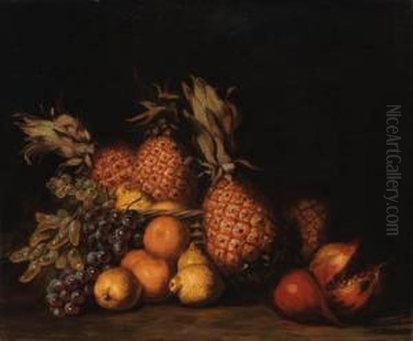 Pomegranate, Grapes And Pineapples Oil Painting by Charles Bird King