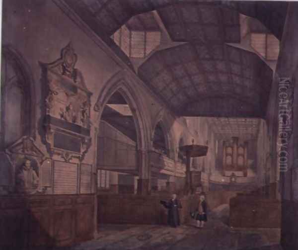 Interior View of the Church of St. Giles, Cripplegate, looking west, showing the Monument of Constance Whitney Oil Painting by John Carter