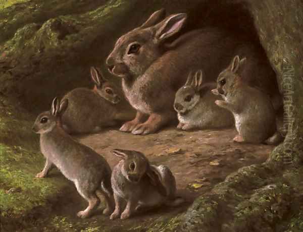 Rabbits in a wood Oil Painting by John Carter