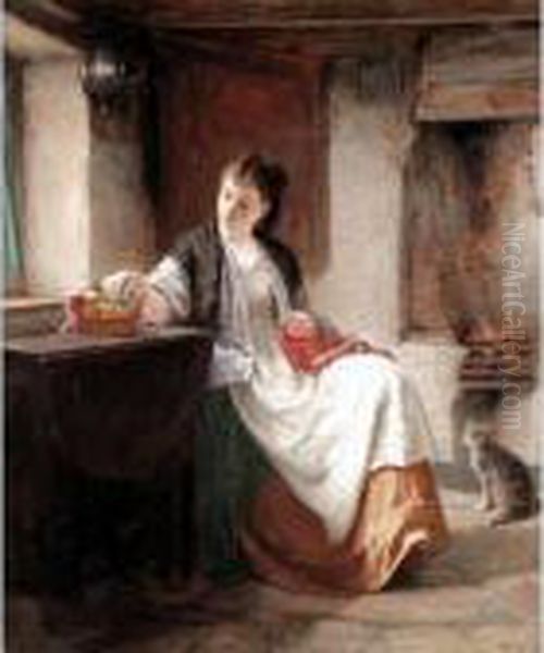 Sewing By The Fireside Oil Painting by Haynes King