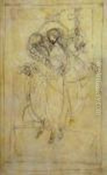 Pencil On Vellum Of Three Figures Oil Painting by Jessie Marion King