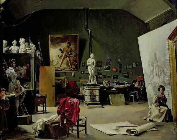 The Studio of Leon Cogniet (1794-1880) Oil Painting by Marie-Amelie Cogniet