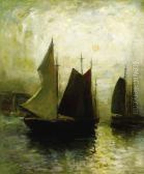 Harbor Scene Oil Painting by Paul King