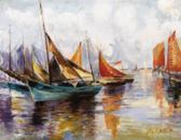 Sailboats In The Harbor Oil Painting by Paul King