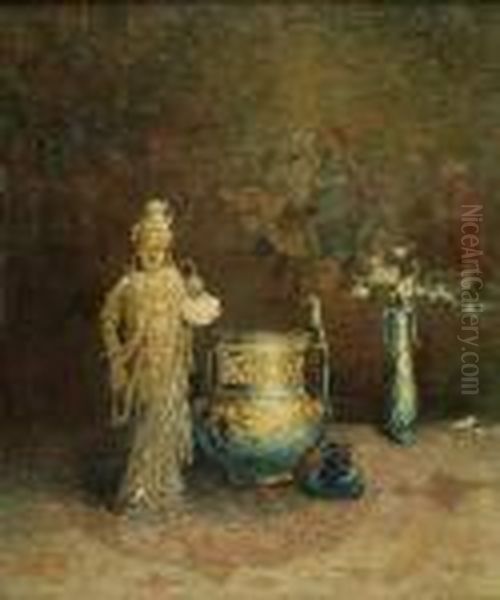 Eastern Treasures: A Still Life Of Asian Pottery Oil Painting by Paul King