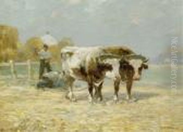 Figure Harvesting With Yoked Oxen Oil Painting by Paul King