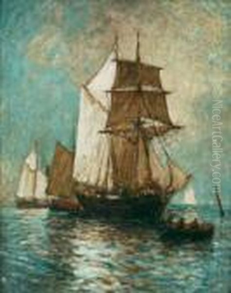 Ships In A Harbor Oil Painting by Paul King