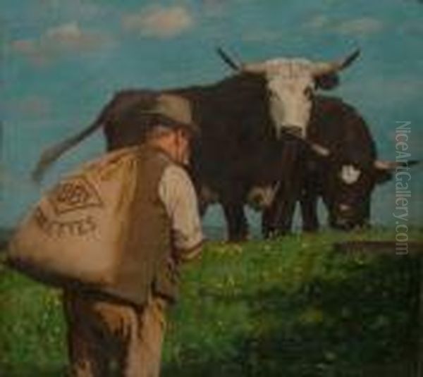 Farmer With Sack Of Bibby Cakettes. Oil Painting by William Gunning King