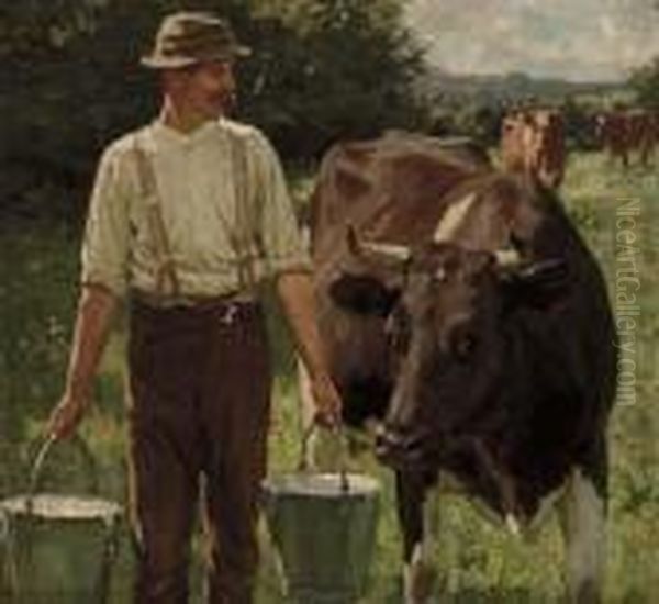 Milking Time Oil Painting by William Gunning King