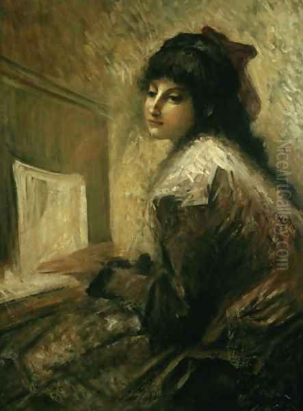 Girl at the Piano Oil Painting by Luigi Conconi