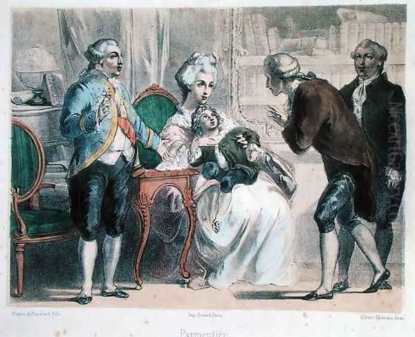 Parmentier presents the potato to Louis XVI and his family Oil Painting by Albert Chereau