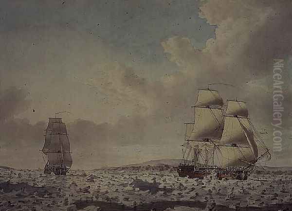 The 'Racehorse' and `Carcass' forcing their way through the ice, 10th August 1772 Oil Painting by John the Younger Cleveley