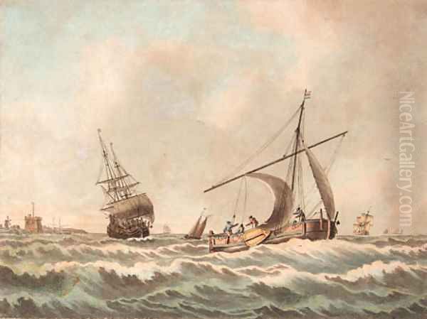 A Dutch barge in coastal waters Oil Painting by John the Younger Cleveley