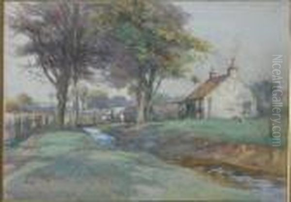 Cottage And A Stream, Peffermill Oil Painting by James Scott Kinnear