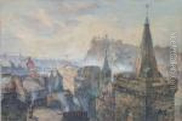 Edinburgh Castle And The City Skyline Oil Painting by James Scott Kinnear