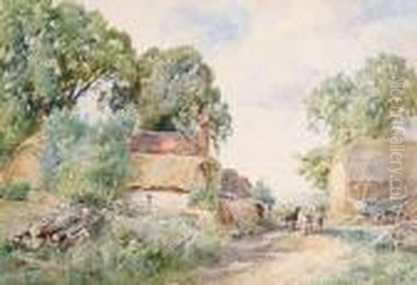 Farm Yard Scene Oil Painting by Henry John Kinniard