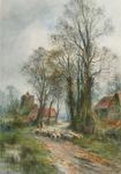 An Autumn Lane; A Sussex Lane Oil Painting by Henry John Kinniard