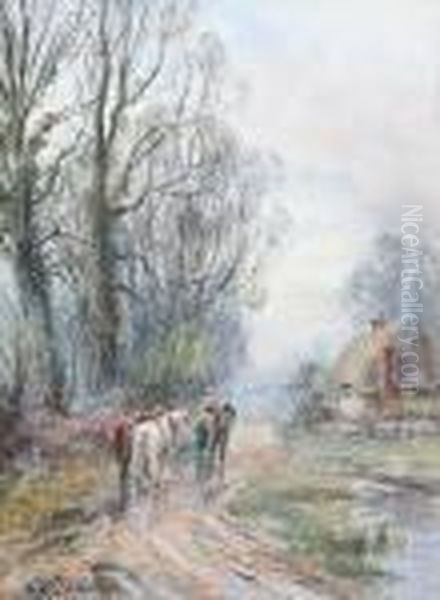 Plough Team On A Country Lane Oil Painting by Henry John Kinniard