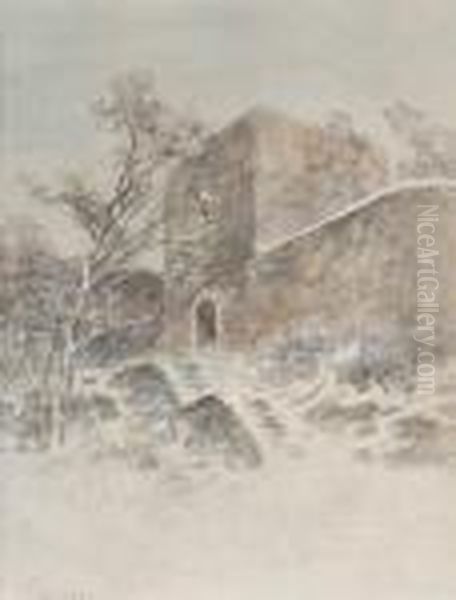 Burgruine Falkenstein Im Winter Oil Painting by Nelson Gray Kinsley