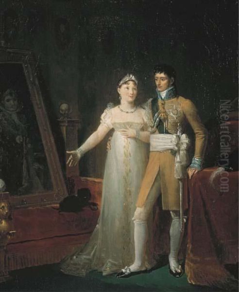 Portrait De Jerome Bonaparte, 
Roi De Westphalie, Et De Sa Femme La Princesse Catherine De Wurtemberg 
Admirant Le Portrait De L'empereur Napoleon Ier Oil Painting by Francois-Joseph Kinson