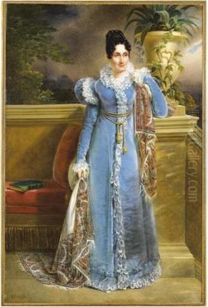 Portrait De Femme En Robe Bleue Oil Painting by Francois-Joseph Kinson