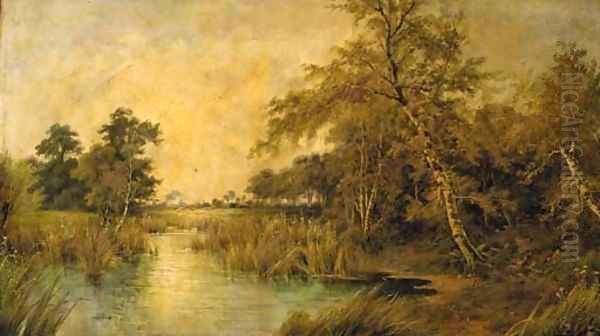 A tranquil river landscape Oil Painting by Octavius Thomas Clark