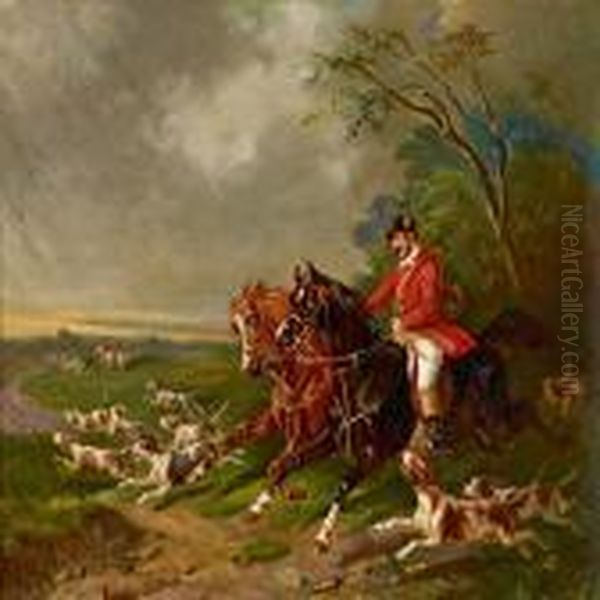 Hunting Oil Painting by Carl Fredrik Kioerboe