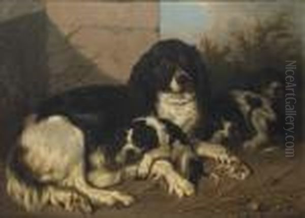 Chienne Et Ses Petits Oil Painting by Carl Fredrik Kioerboe