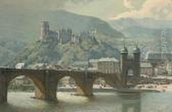 The Old Stone Bridge At Heidelberg, Freiburg Beyond Oil Painting by Erich Kips