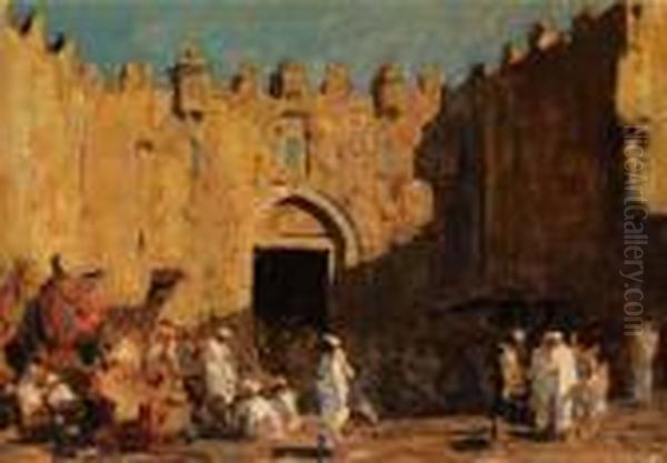 Das Damaskus-tor In Jerusalem Oil Painting by Erich Kips