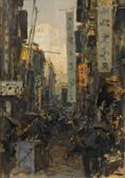 Hong Kong Street (towards Victoria Peak) Oil Painting by Erich Kips