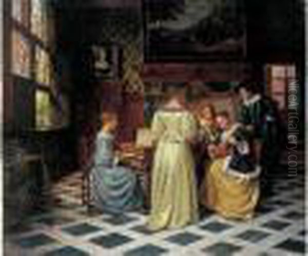 Interieur Flamand, Circa 1880 Oil Painting by Otto Karl Kirberg