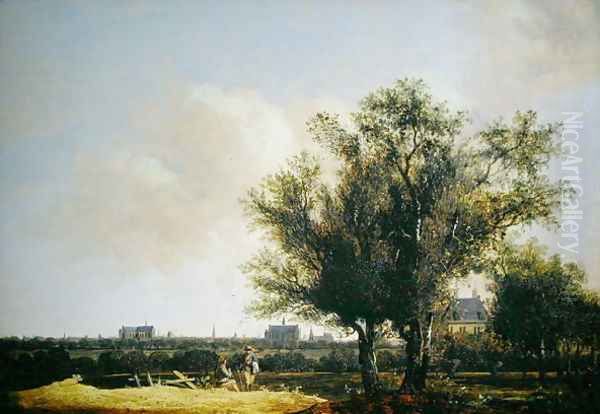 A View of Leiden with figures resting in the foreground Oil Painting by Anthony Jansz van der Croos