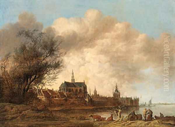 A view of Haarlem from the south-west, with the River Spaarne in the foreground Oil Painting by Anthony Jansz van der Croos