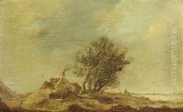 An extensive landscape with a cottage by a tree Oil Painting by Anthony Jansz van der Croos