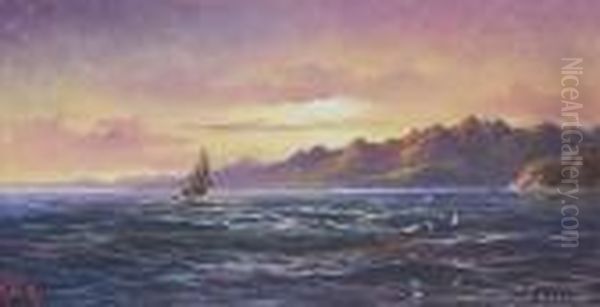 Sailing Boat At Sunset Oil Painting by Henry William Kirkwood