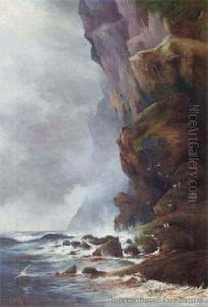 Mercury Island Cliffs Oil Painting by Henry William Kirkwood