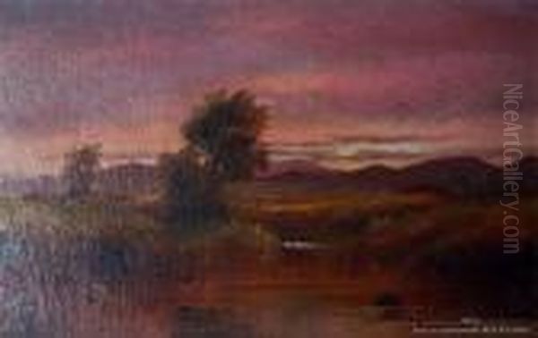 River Sunset Oil Painting by Henry William Kirkwood