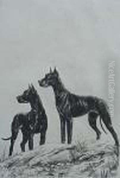 Two Great Danes- Oil Painting by Marguerite Kirmse