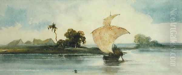 A Craft on an Indian River Oil Painting by (follower of) Chinnery, George (1774-1852)