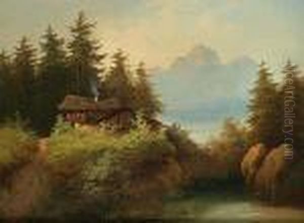 A Landscape With A Lake And A Mill Oil Painting by Alois Kirnig