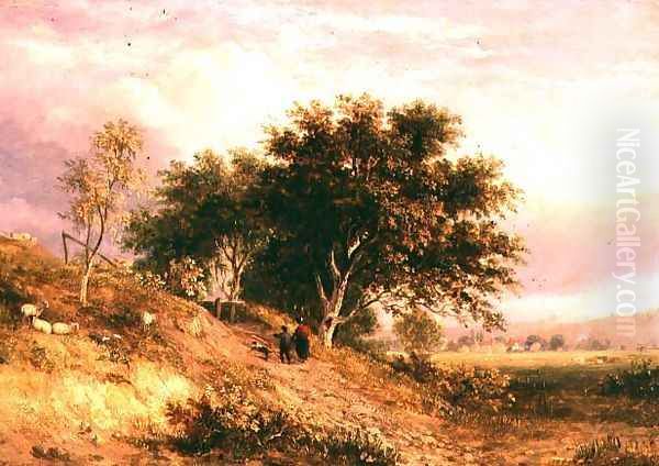 English Rural Landscape Oil Painting by Samuel David Colkett