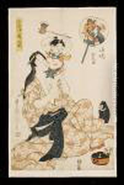 Dated 1808 Oil Painting by Utamaro Ii Kitagawa